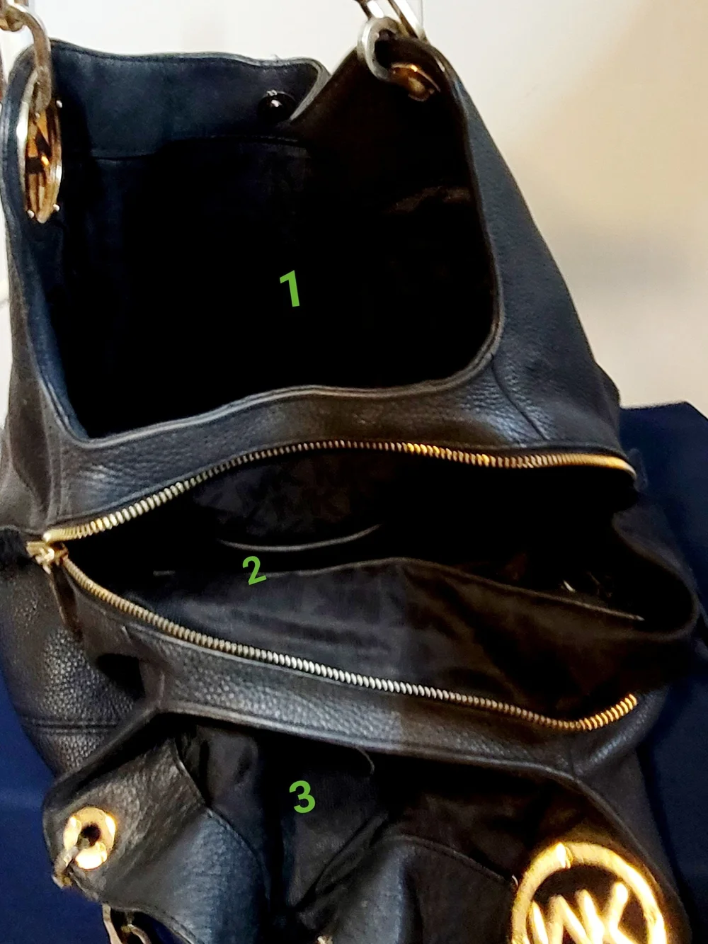 Michael Kors Dark Navy Pebbled Leather Chain-Accent Hobo